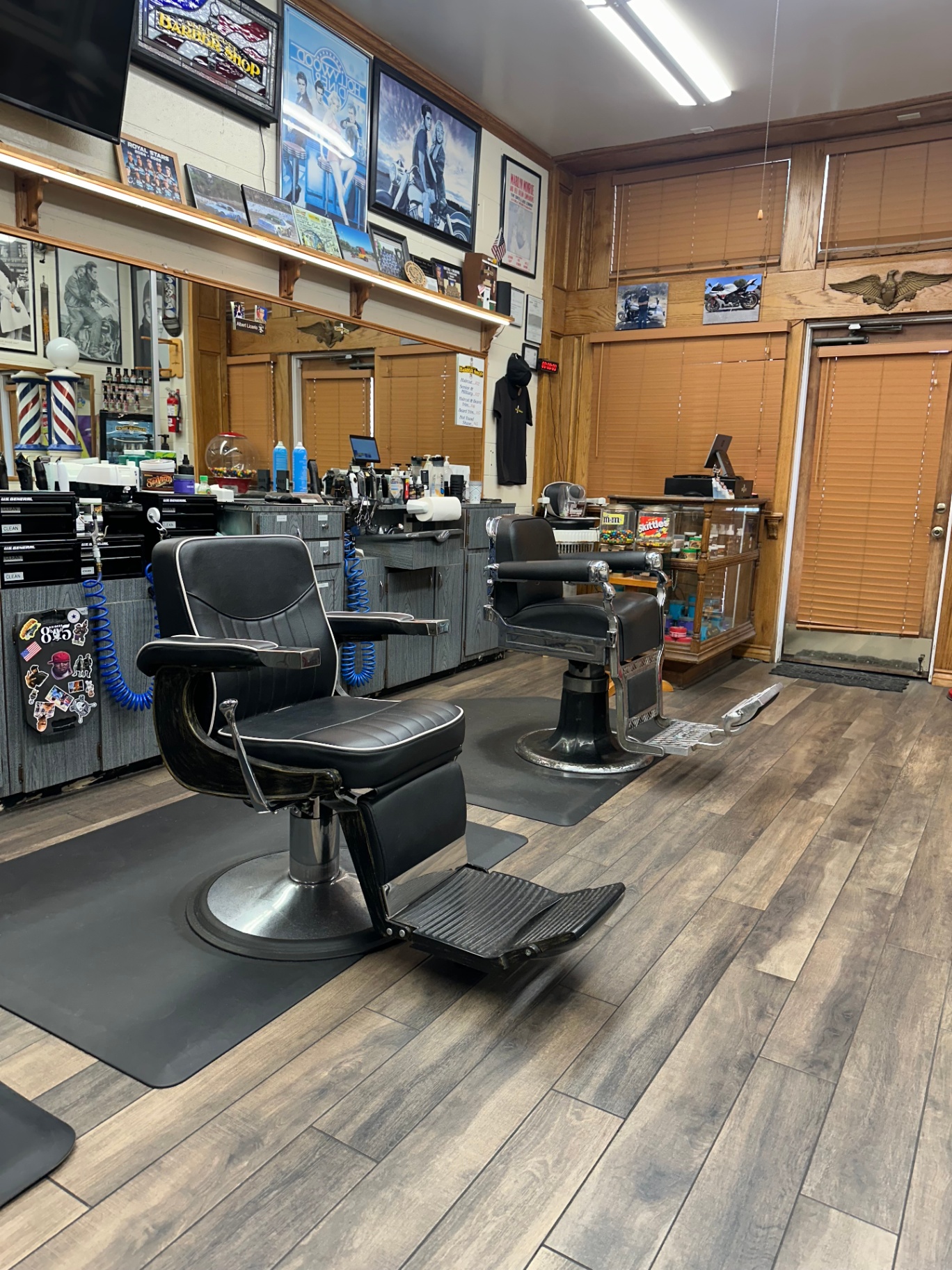 Vintage barber chairs in the shop